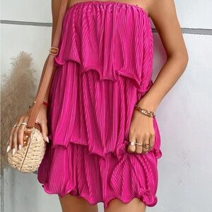 Pink Strapless Ruffle Dress